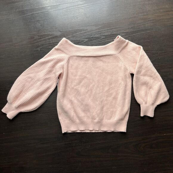 Anthropologie Moth Off The Shoulder Pullover Knit Sweater Balloon Sleeves Pink M - Picture 3 of 14
